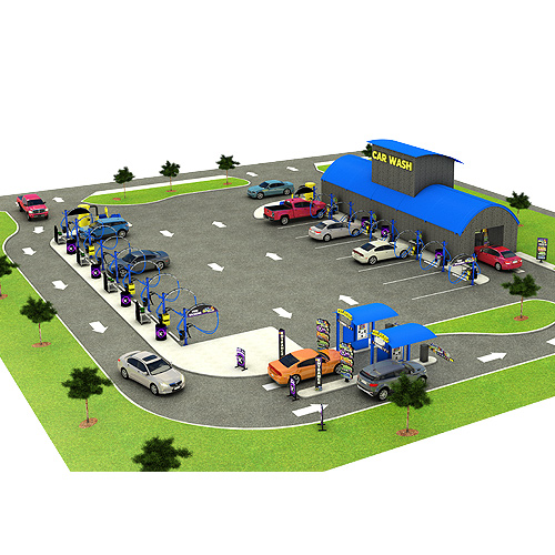 car wash site layout 3d render