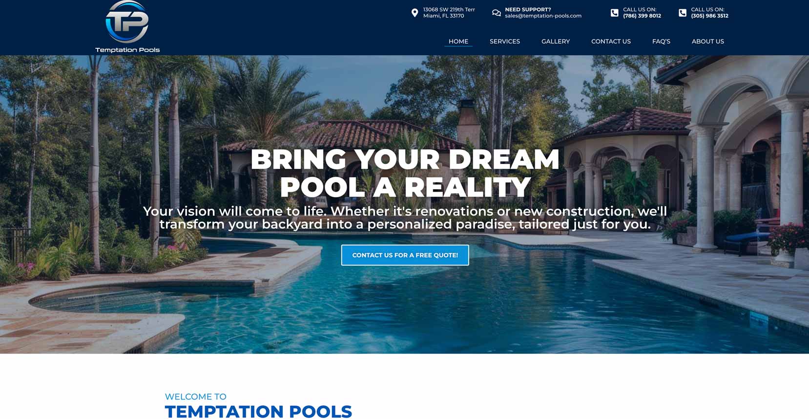 Temptation Pools Website Design & Development